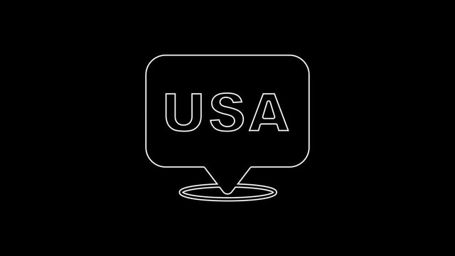 White line USA Independence day icon isolated on black background. 4th of July. United States of America country. 4K Video motion graphic animation