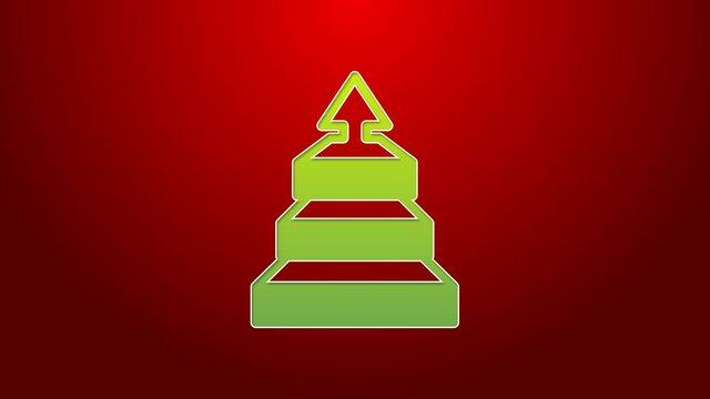 Green line Business pyramid chart infographics icon isolated on red background. Pyramidal stages graph elements. 4K Video motion graphic animation