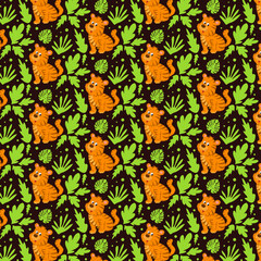 Fototapeta na wymiar The pattern. The symbol of the year 2022 is a tiger. A vector image. Print for children's clothing.
