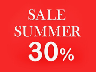 Text summer sale thirty percent on red. 3d illustration 