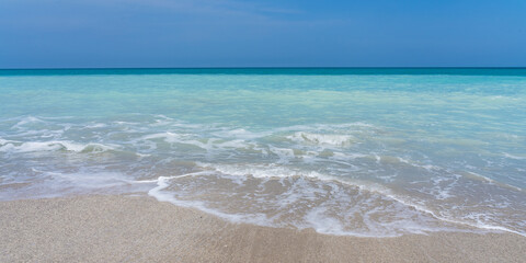 Panorama of a beach near the Atlantic Ocean in spring in Melbourne Beach, Florida