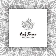 Elegant floral vector square frame decorated silhouette of leaves and berries on a white background. Vector illustration