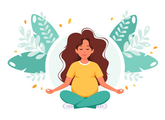 Obraz na płótnie Canvas Pregnant woman meditating in lotus pose. Healthy pregnancy concept. Vector illustration