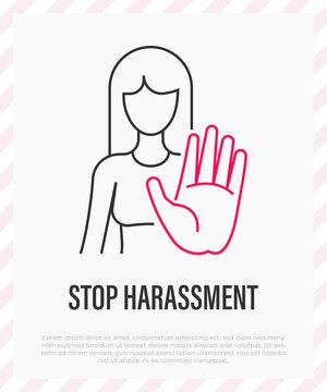 Stop harassment thin line icon. Abuse, victim of sexual violence. Vector illustration.