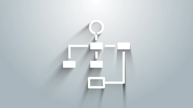 White Business hierarchy organogram chart infographics icon isolated on grey background. Corporate organizational structure graphic elements. 4K Video motion graphic animation