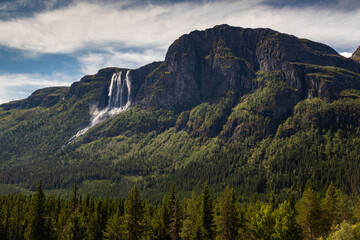 Steep mountain waterfall