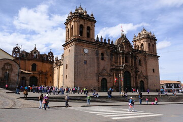 Fototapeta na wymiar Peru Cusco - Plaza De Armas view to Catedral del Cuzco - Cusco Cathedral