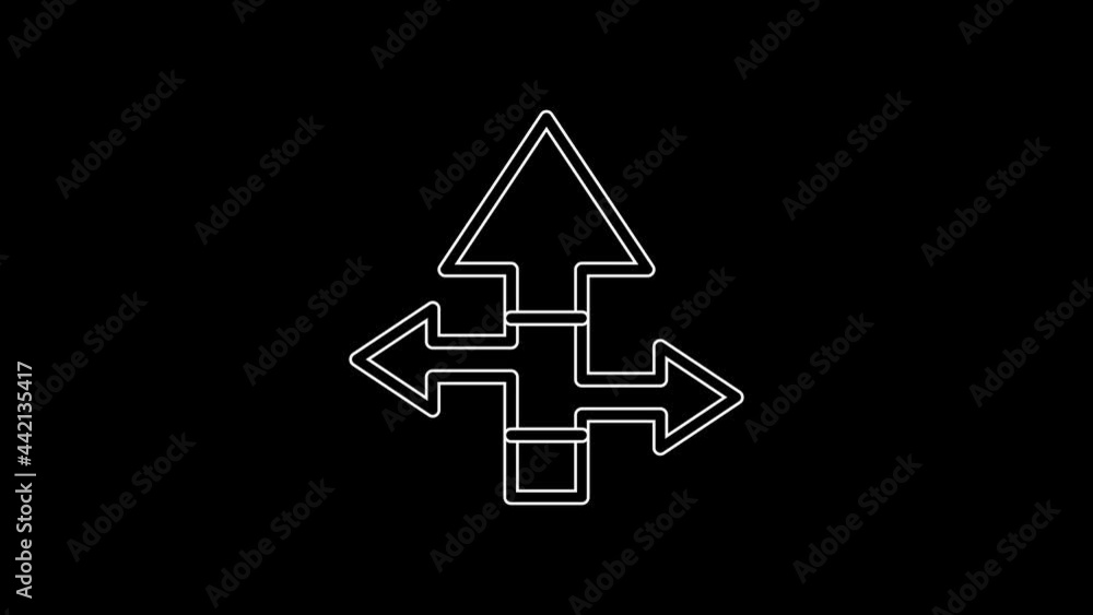 Poster white line arrow icon isolated on black background. direction arrowhead symbol. navigation pointer s