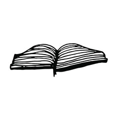 Doodle open book.Line art hand drawn vector element.