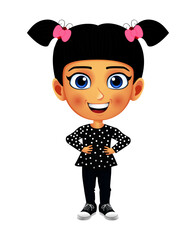 Happy kid girl mascot character standing and posing with cheerful expression