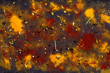 Scattered oriental spices as a background.