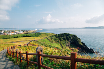 Seongsan Ilchulbong Tuff Cone trail in Jeju Island, Korea