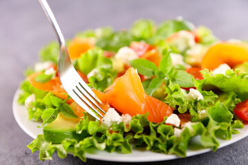 salad with smoked salmon, cheese and lettuce