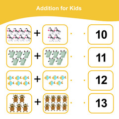 Counting game for preschool children. This worksheet is good for children to matching the images with the numbers. Educational printable math worksheet. Additional math games for kids.