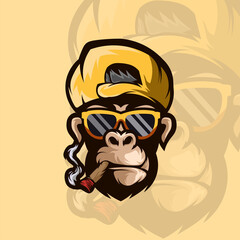 Vector illustration of a smoking monkey head mascot © DgtlSeptianSrvc
