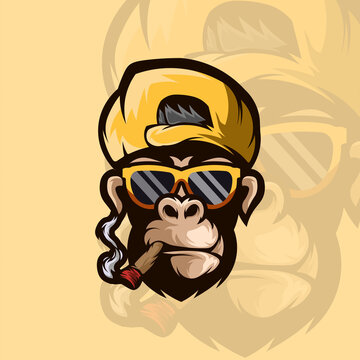 Vector illustration of a smoking monkey head mascot