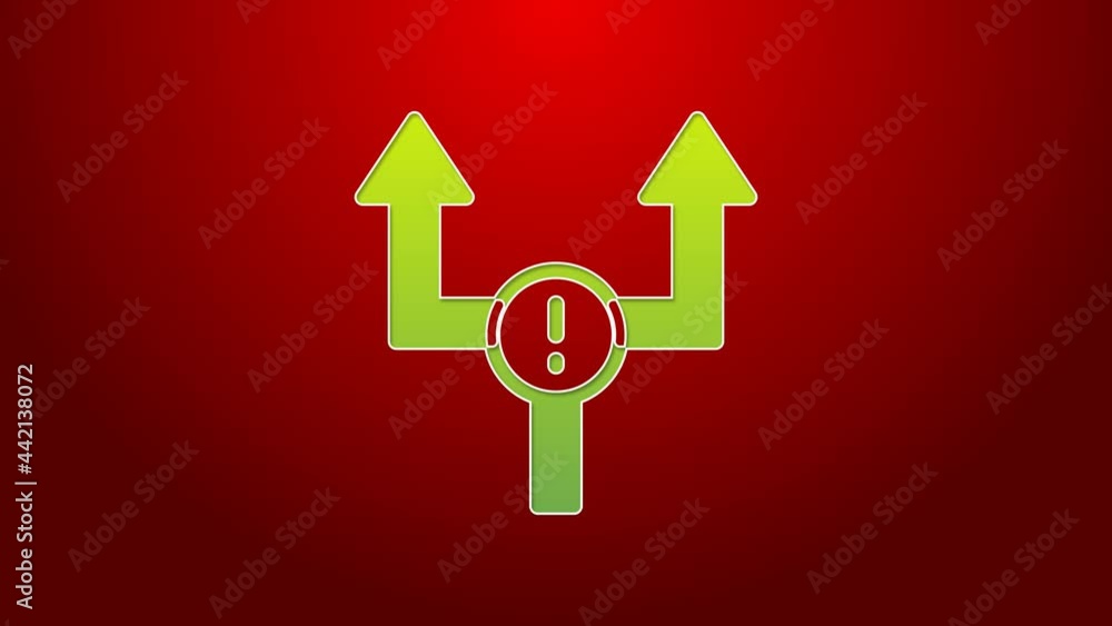 Poster green line arrow icon isolated on red background. direction arrowhead symbol. navigation pointer sig