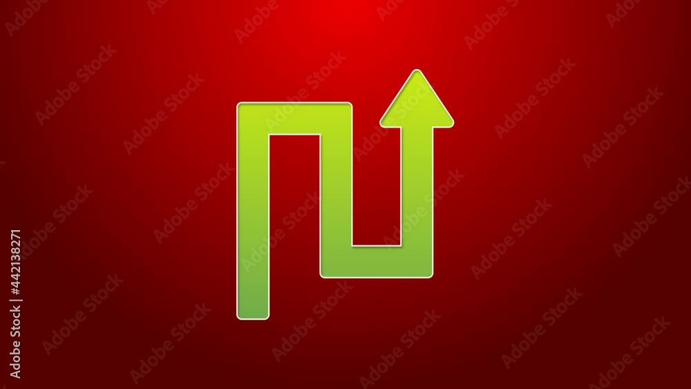 Poster green line arrow icon isolated on red background. direction arrowhead symbol. navigation pointer sig