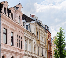 buildings in cologne from the late nineteenth century restored with pastel colours