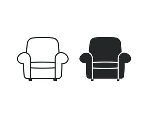 Armchair icon. Sofa symbol. Couch lounge sign. Living room interior furniture logo. Vector illustration image.