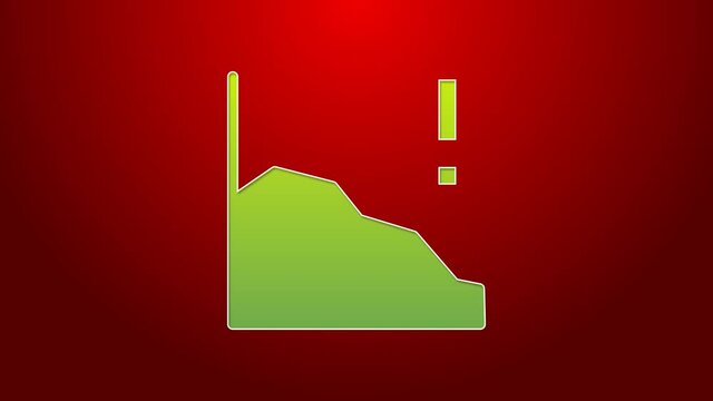 Green line Financial growth decrease icon isolated on red background. Increasing revenue. 4K Video motion graphic animation