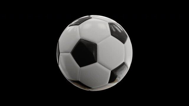 Soccer ball rotating 360. Isolated alpha channel seamless loop animation Realistic 3D animation seamless loop. Perfect for Sport news or sports advertising. Black and white football. Slow Motion