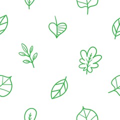 Seamless pattern with different leaves on white background. Vector print with plants.