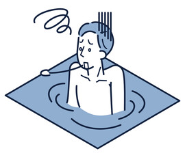 サウナの後に水風呂に入ってガッカリしている男性のアイソメ