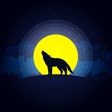 wolf howling at moonlight, Vector illustration concept. 