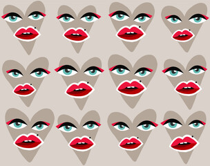 Heart with eyes and red lips pattern