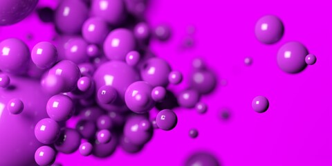 Abstract violet organic bubble fluid sphere shapes or drops on violet background, selective focus