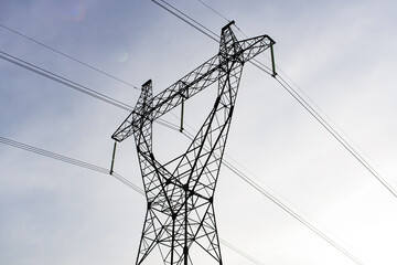Power line support, insulators and wires. Appearance of a design
