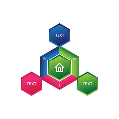 3d modern colorful infographic, presentation and information material template, hexagonal shape element, advertising, vector design