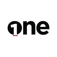 Typography of word one with black color and little red color under number one, ready to use.