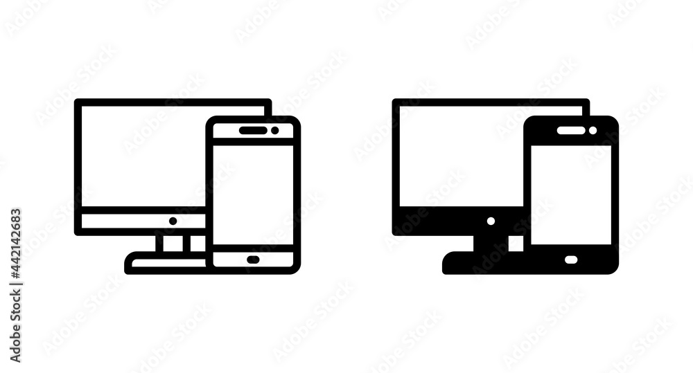 Poster computer with mobile phone icon vector for web, computer and mobile app