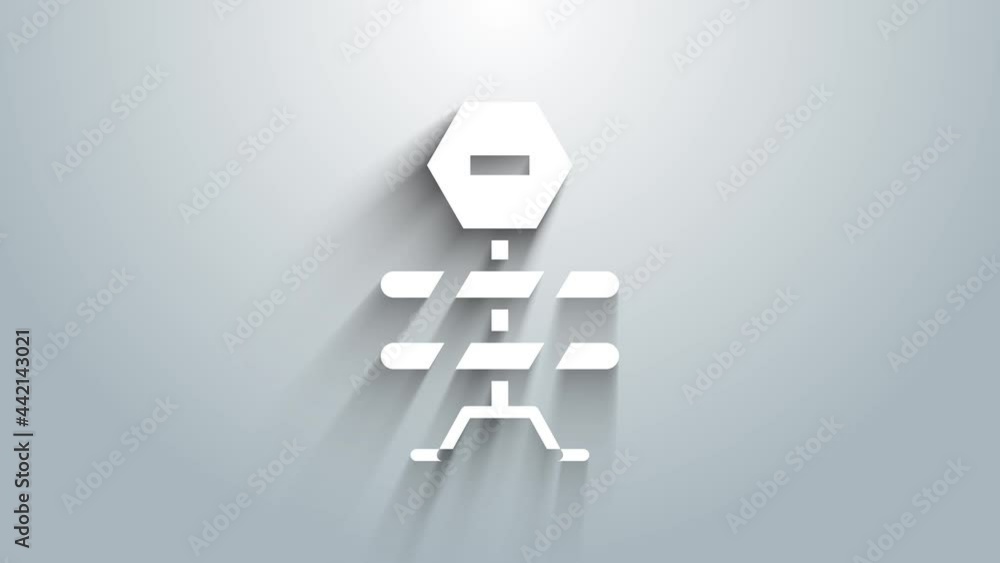 Poster white road barrier icon isolated on grey background. symbol of restricted area which are in under co