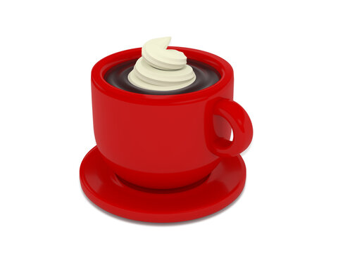 3D rendering of affogato coffee with ice cream in Red cup