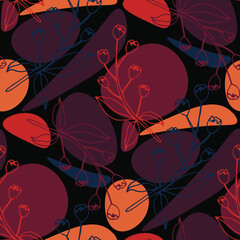 Line art floral pattern. Trendy texture for any purposes. Bright and colorful spring or summer print.	