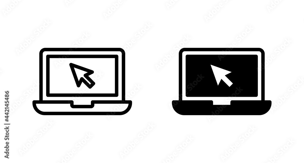 Poster laptop with cursor icon vector for web, computer and mobile app