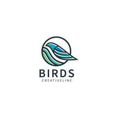 Bird line logo design template, icon illustration