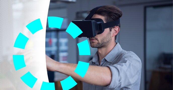 Composition of scope scanning over businessman wearing vr headset