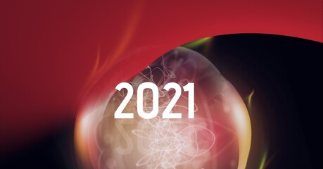 Composition of 2021 over red lit lightbulb