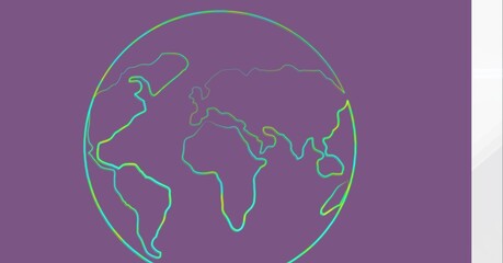 Composition of globe outline on purple outline