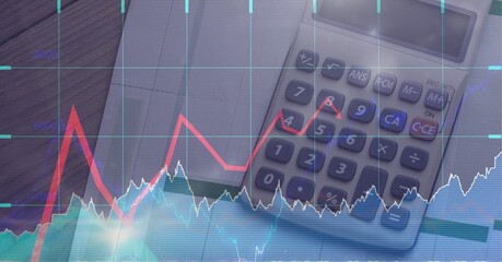 Composition of financial data processing over calculator on office desk