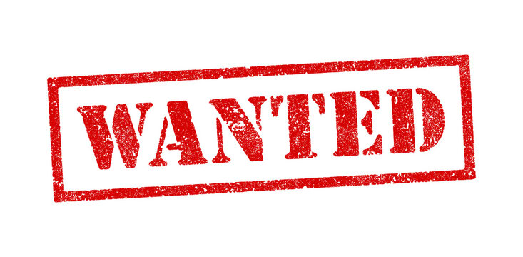 Vector illustration of the word Wanted in red ink stamps