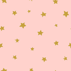 Seamless pattern with golden stars on pink. New Year, Christmas celebration backdrop.