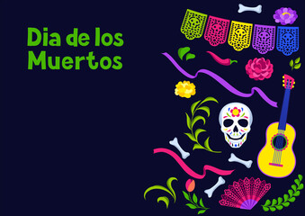 Day of the Dead greeting card. Dia de los muertos. Mexican celebration.