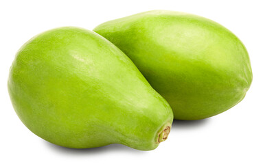 two ripe papaya fruits isolated on white background. exotic fruit. clipping path