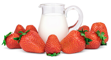 Fresh strawberries and  milk cream in a glass jar