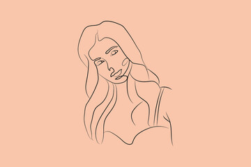 Abstract  hand drawn line drawing minimal woman portrait and body Vector illustration Contemporary portrait